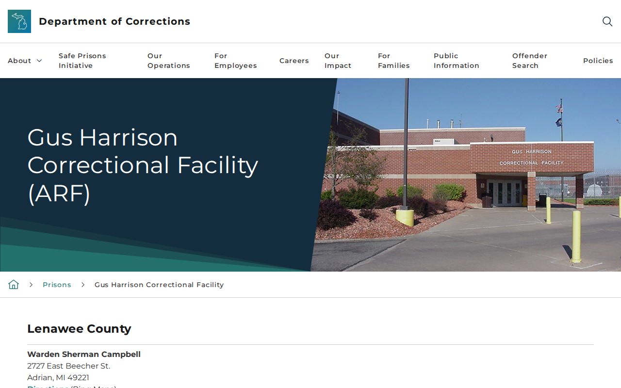 Gus Harrison Correctional Facility offender release and program facts