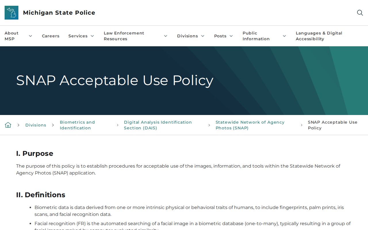 Lenawee County released inmate booking photo and Michigan SNAP disclosure policy