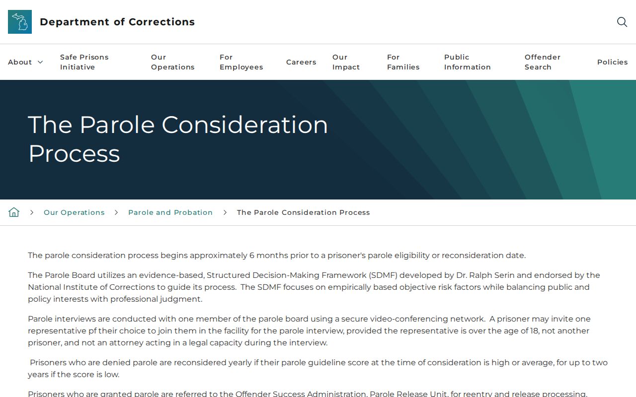 Lenawee County parole release consideration and decision process