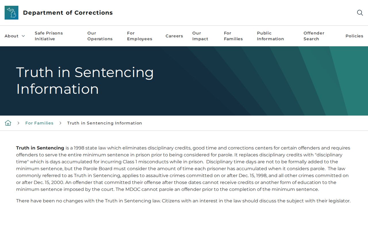 Lenawee County projected release date and Michigan truth-in-sentencing rules