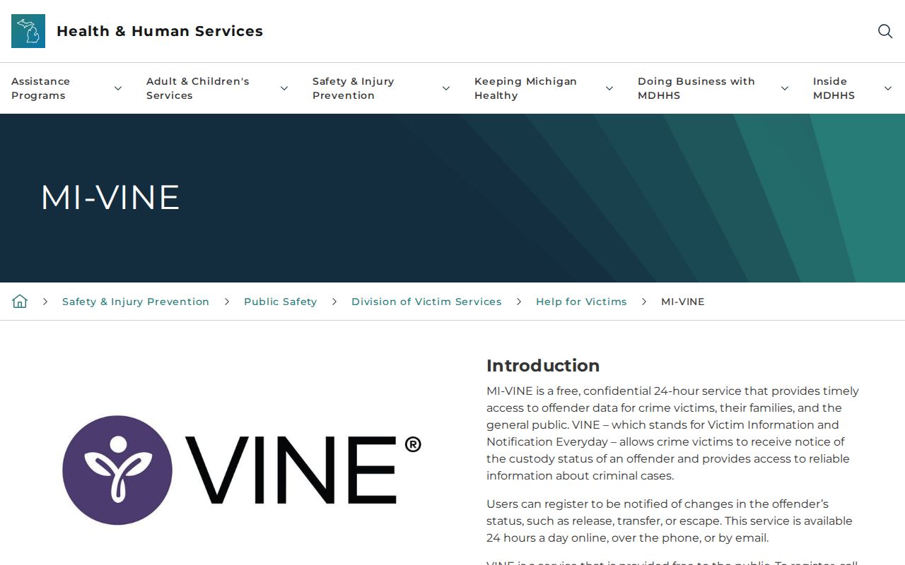 Lenawee County MI-VINE release notification coverage